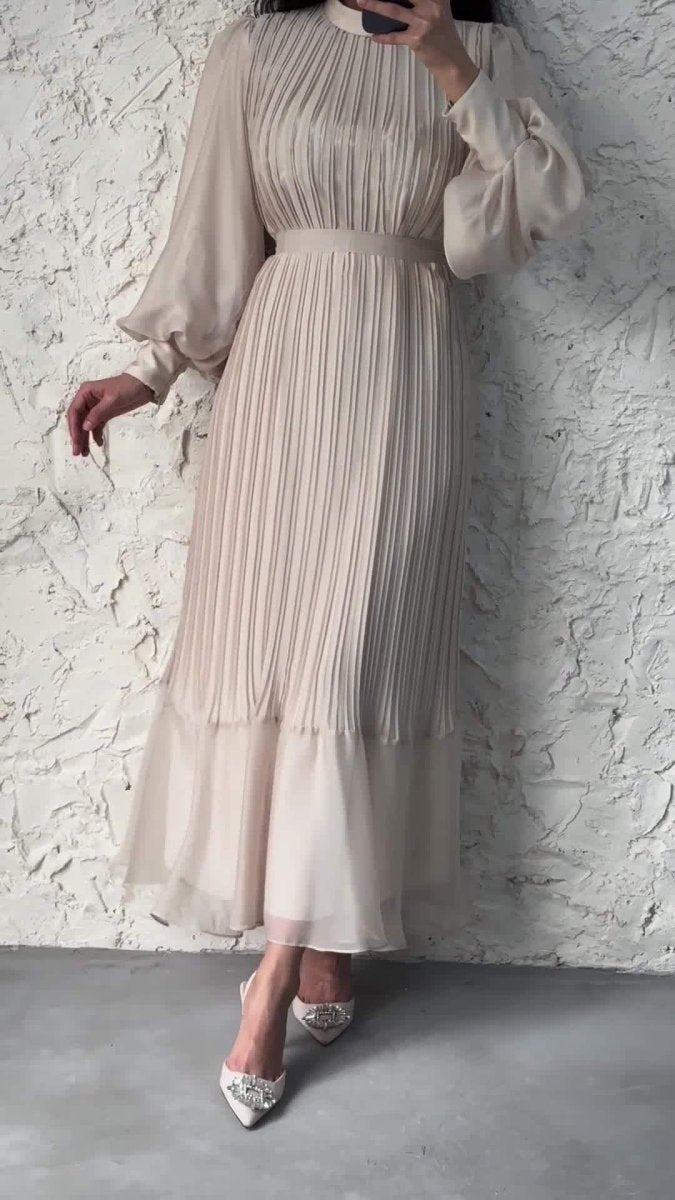 Elegant Lightweight Textured Long Skirt with Puff Sleeves Abaya Dress. (MA201) - Mariam's Collection
