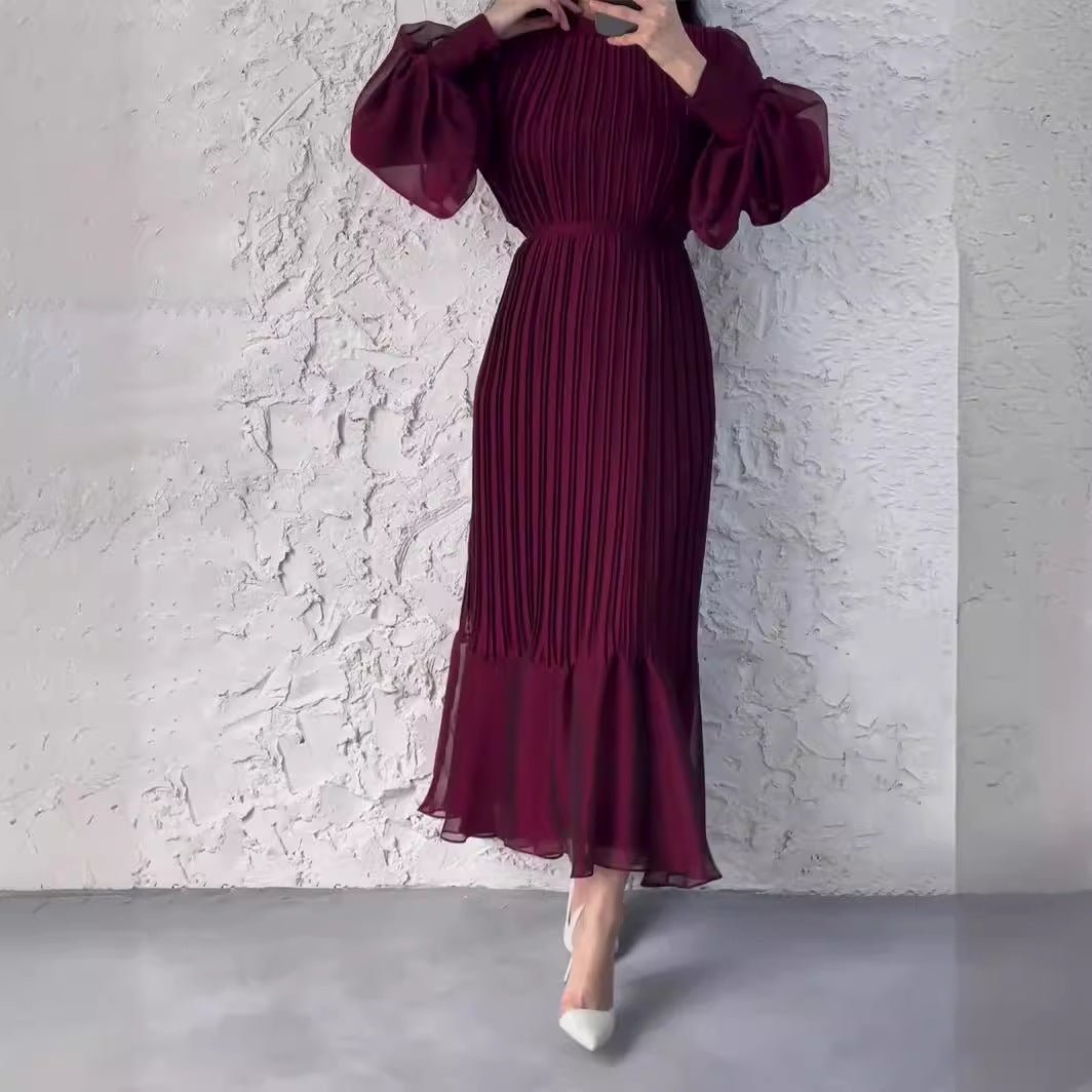 Elegant Lightweight Textured Long Skirt with Puff Sleeves Abaya Dress. (MA201) - Mariam's Collection