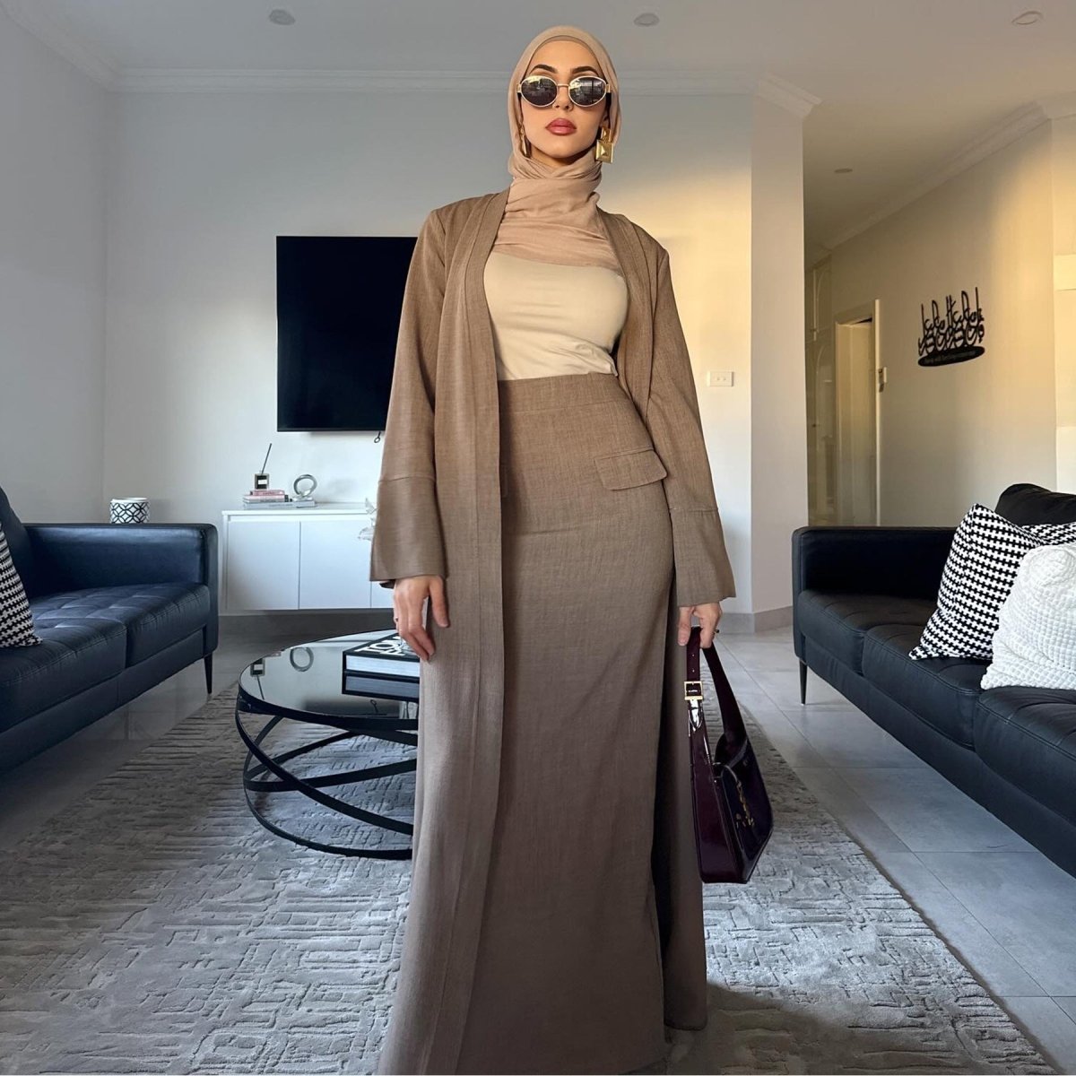 Elegant Long Cardigan & Maxi Skirt Set(MS175) - Mariam's Collection