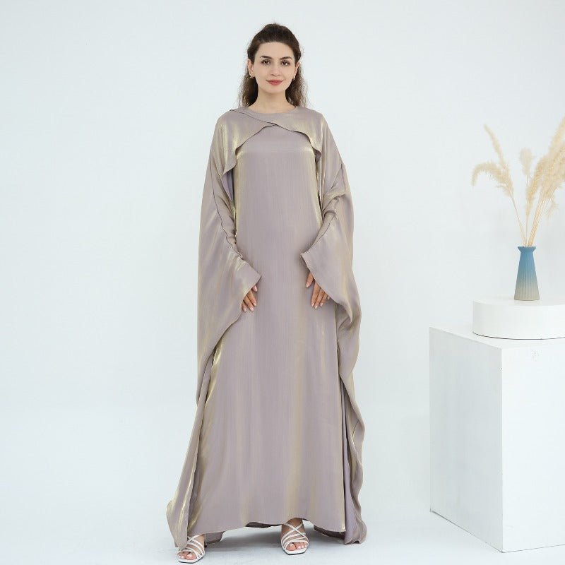 Elegant Shimmer Batwing Abaya Set with Hijab | Two - Piece Pullover Style Layered Look(MA315) - Mariam's Collection