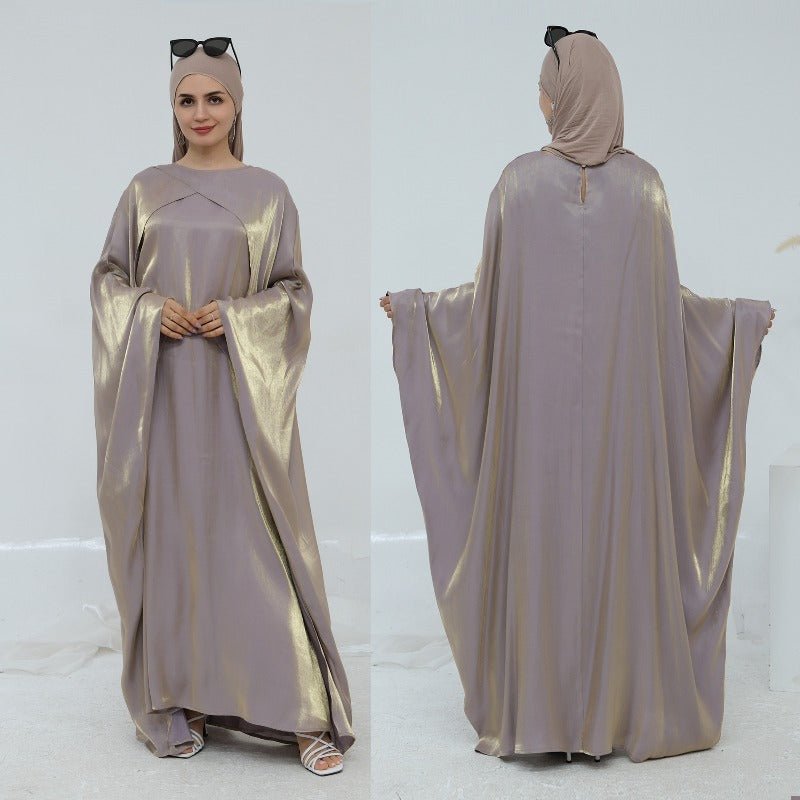 Elegant Shimmer Batwing Abaya Set with Hijab | Two - Piece Pullover Style Layered Look(MA315) - Mariam's Collection