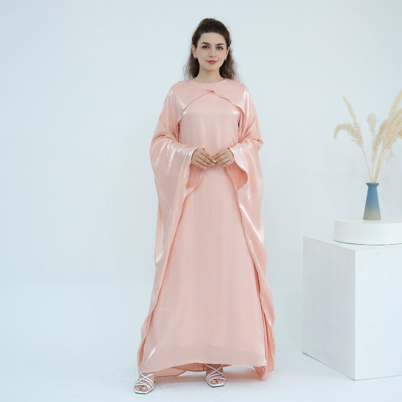 Elegant Shimmer Batwing Abaya Set with Hijab | Two - Piece Pullover Style Layered Look(MA315) - Mariam's Collection