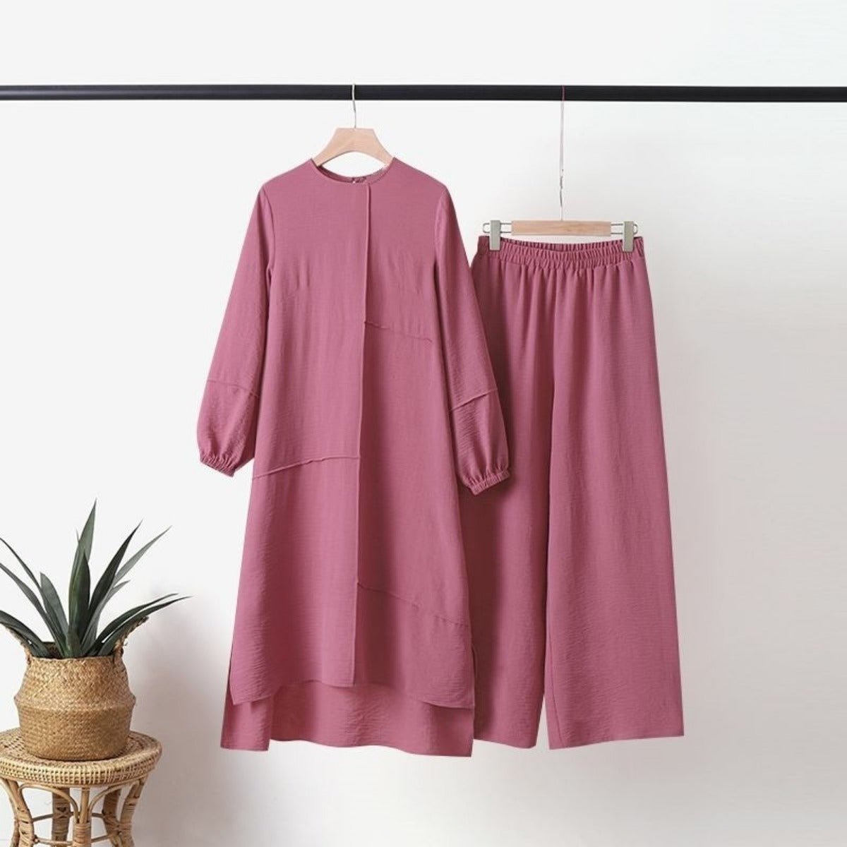 Elegant Sportswear Two - Piece Set | Modest Muslim Athleisure Bubble Sleeve Top & Wide Leg Pants. (MS101) - Mariam's Collection
