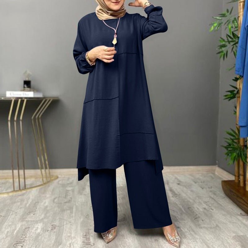 Elegant Sportswear Two - Piece Set | Modest Muslim Athleisure Bubble Sleeve Top & Wide Leg Pants. (MS101) - Mariam's Collection