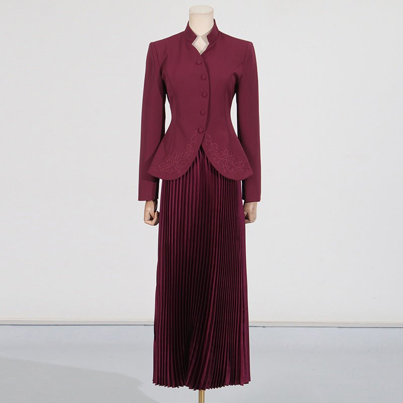 Embroidered Blazer & Pleated Skirt Set(MS214) - Mariam's Collection