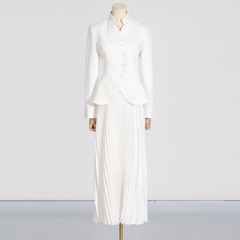 Embroidered Blazer & Pleated Skirt Set(MS214) - Mariam's Collection