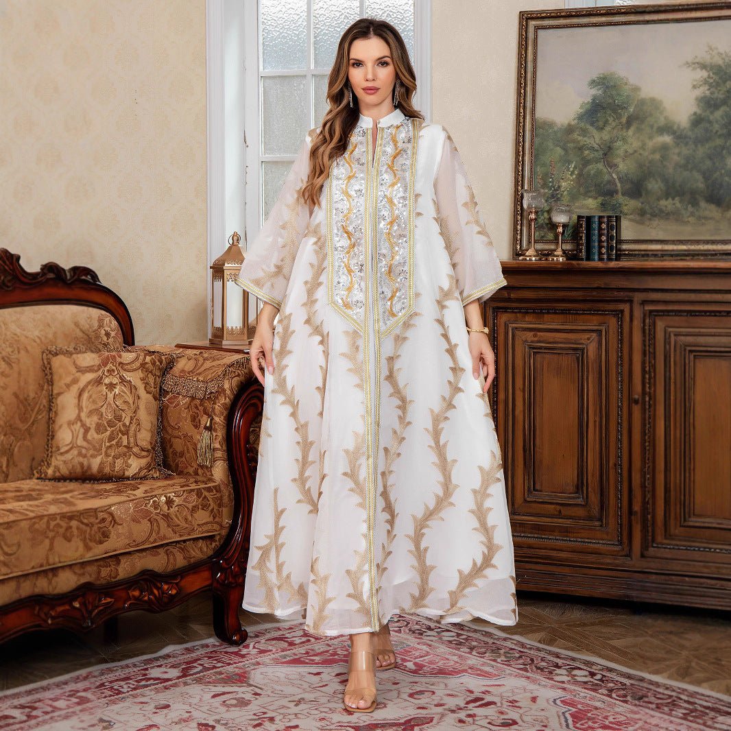 Embroidered Mesh Party Abaya — Luxury Embellished Evening Kaftan