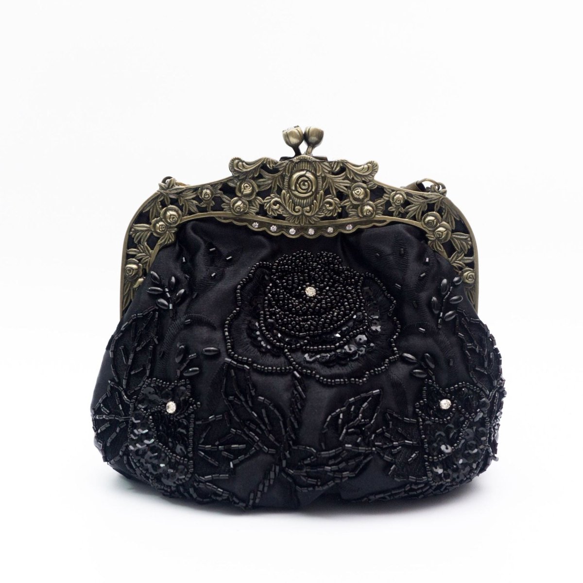 Embroidered Rose with Sequins Beads Evening Clutch Bag (MAC291) - Mariam's Collection