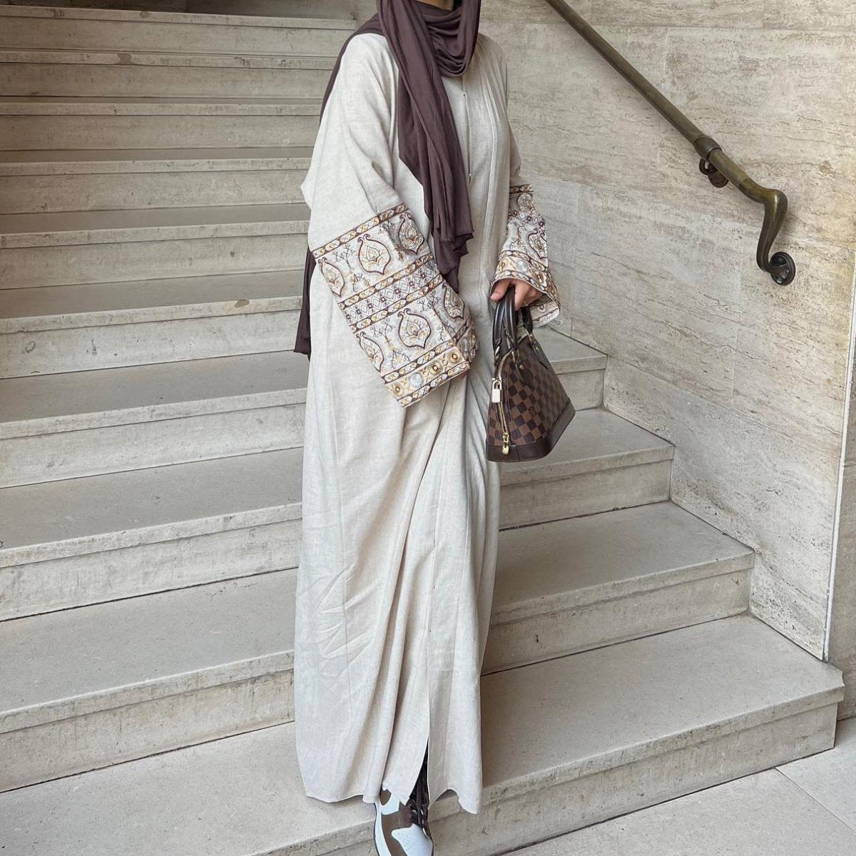 Exquisite Embroidery Set Open Abaya (MOA039) - Mariam's Collection