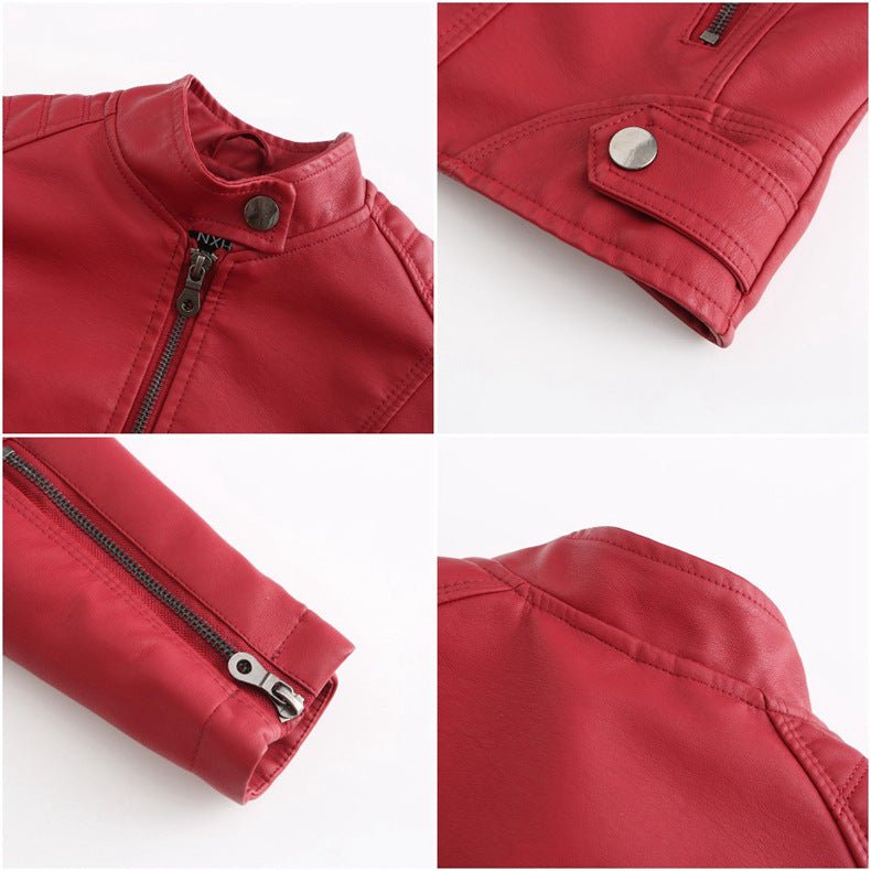 Fitted Moto Jacket | Stand Collar Faux Leather Biker Jacket(MS246) - Mariam's Collection