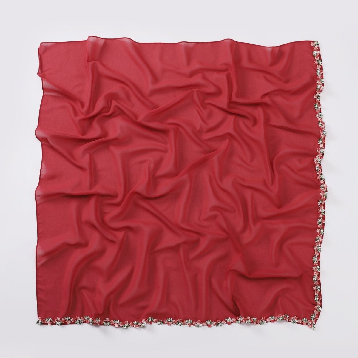 Floral trim chiffon scarf suitable for everyday and occasion wear