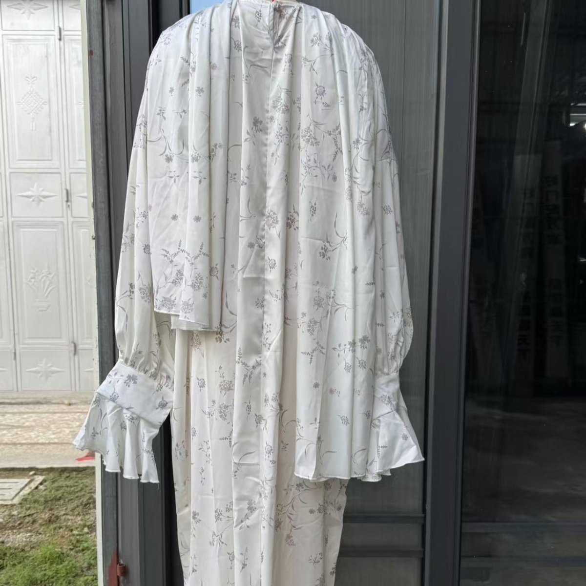 Complete modest set with floral print abaya and matching headscarf