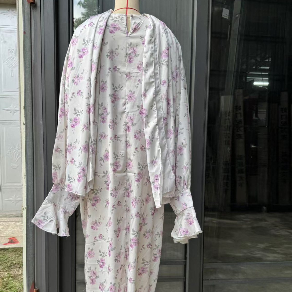 Delicate floral abaya with matching hijab suitable for daily wear
