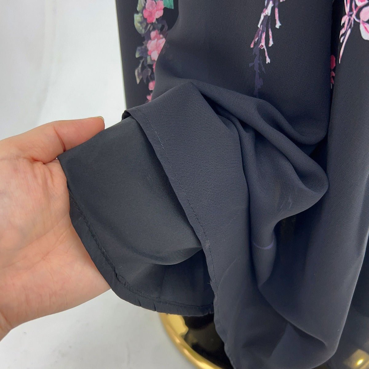 Floral Print Chiffon Maxi Dress | Modest High Neck Long Sleeve Dress with Belt. (MA238) - Mariam's Collection