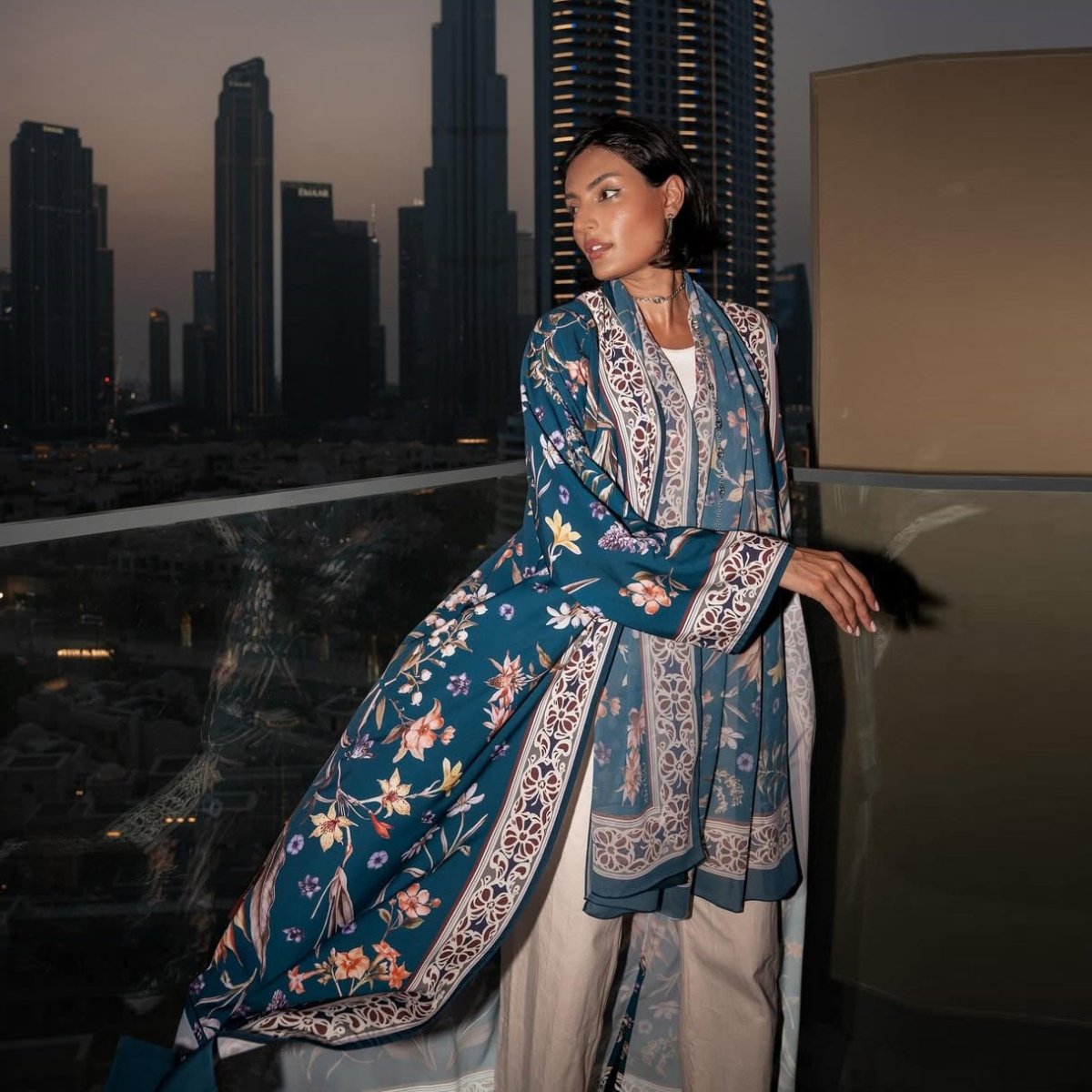 Floral Printed Abaya Set with Hijab