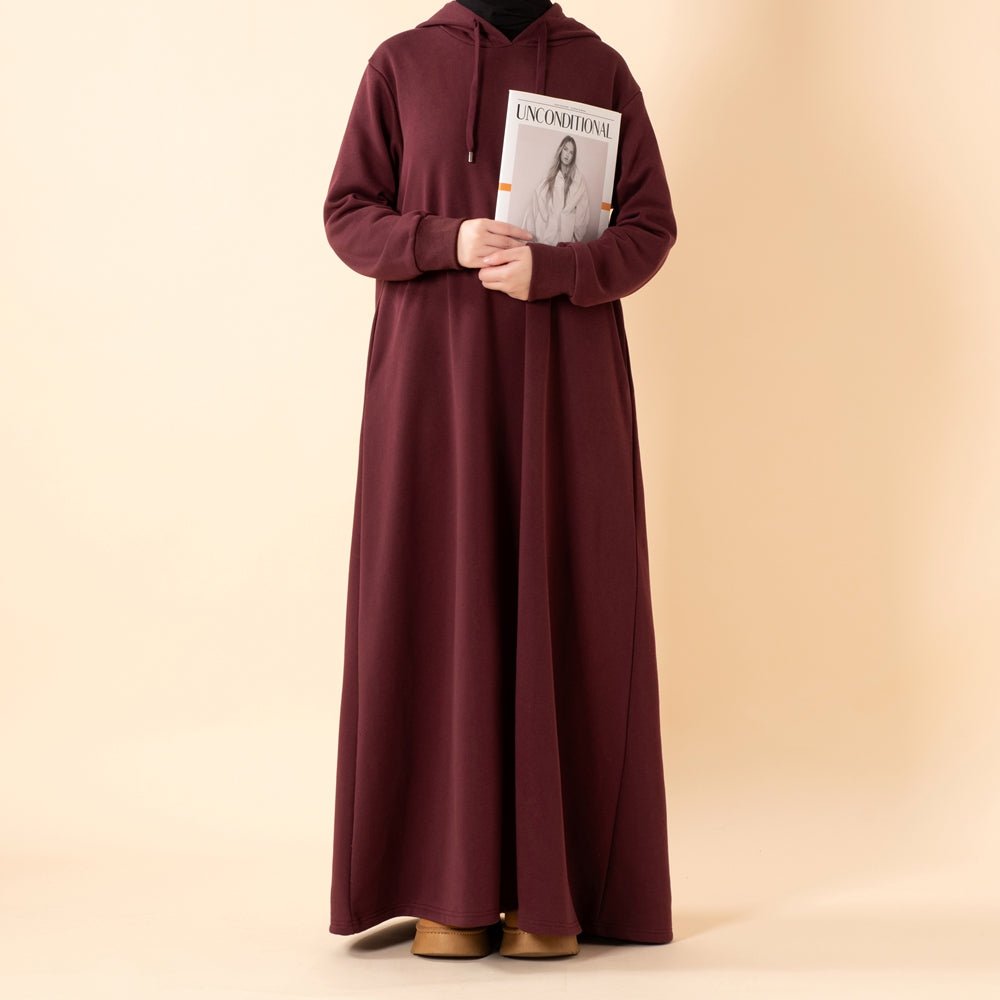 French Terry Hoodie Abaya With Pockets (MA340) - Mariam's Collection