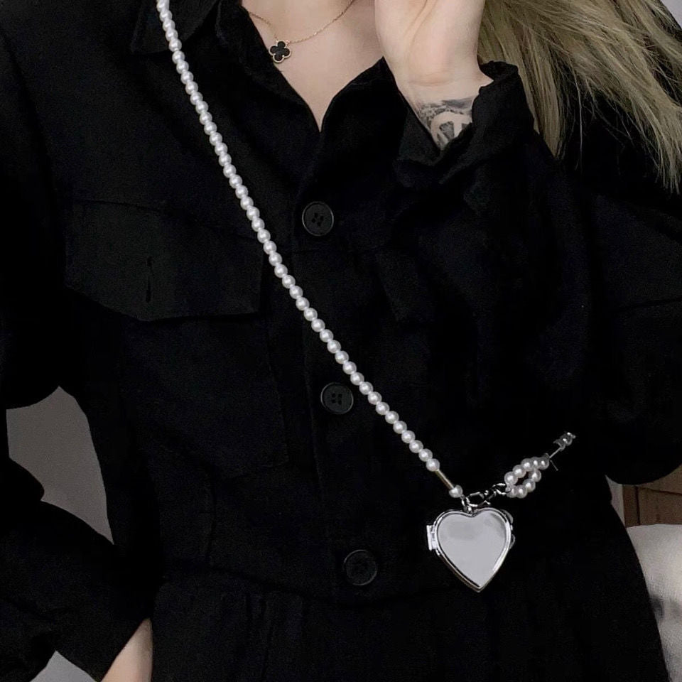Heart - Locket Pearl Crossbody Belt Mirror Chain (MAC350) - Mariam's Collection