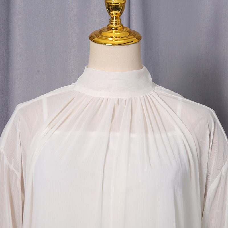 Close-up of cascading tiered ruffle bell sleeves in lightweight chiffon