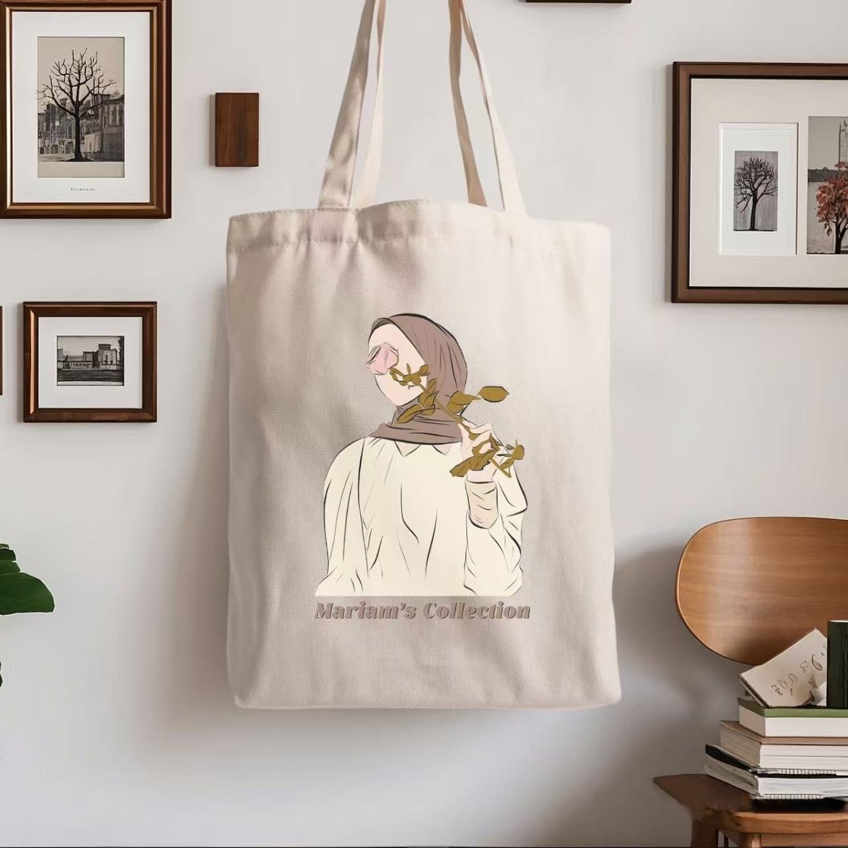 Hijabi Illustrated Canvas Tote Bag – Mariam’s Collection(MAC235) - Mariam's Collection