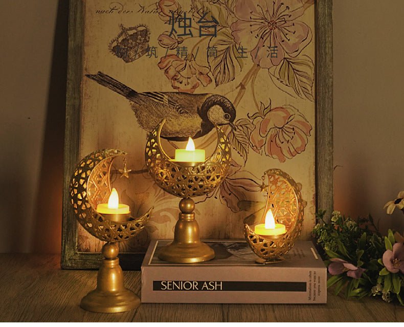Hollow Moon Candle Holder – Iron Ramadan Decorative Accent (MAC379) - Mariam's Collection