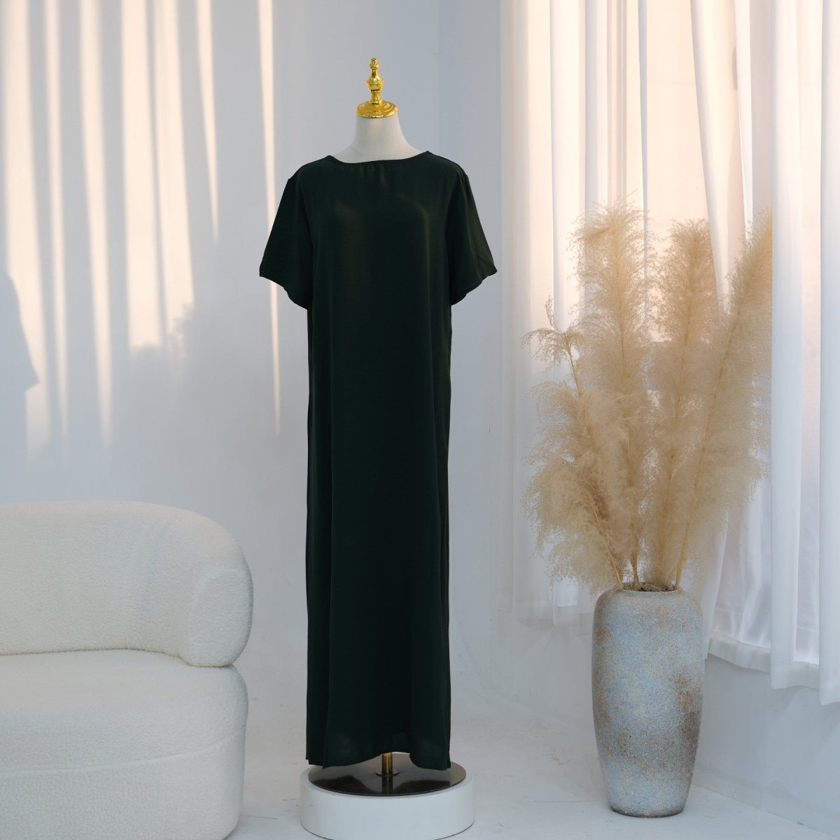 Breathable ice silk fabric styled as a layering basic abaya