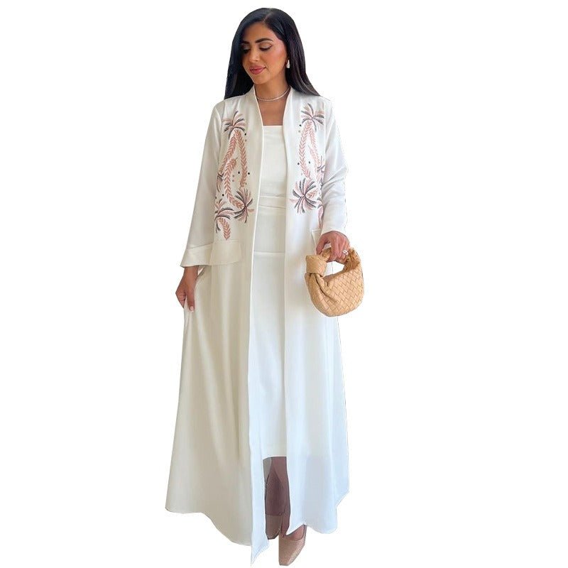 Ice Silk Crinkle Fabric Embroidered V - Neck Abaya(MOA234) - Mariam's Collection
