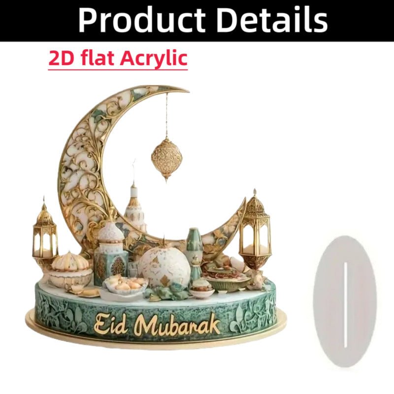 Islamic Crescent with Islamic Motifs Acrylic Desktop Ornament (MAC398) - Mariam's Collection
