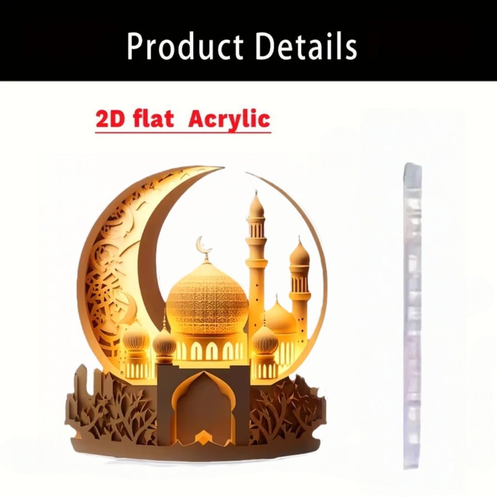Islamic Crescent with Islamic Motifs Acrylic Desktop Ornament (MAC398) - Mariam's Collection