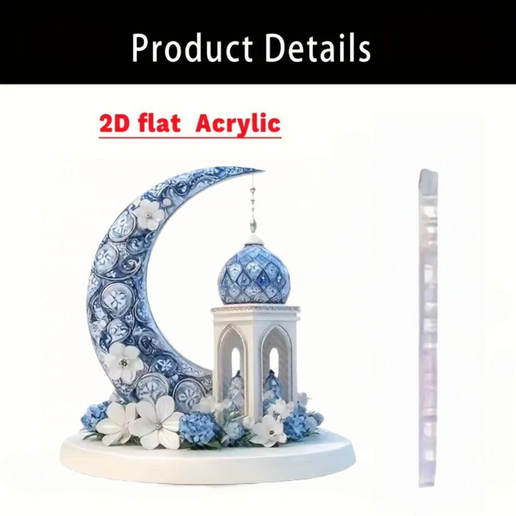 Islamic Crescent with Islamic Motifs Acrylic Desktop Ornament (MAC398) - Mariam's Collection