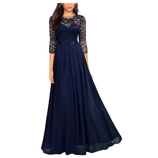 Lace Bodice Chiffon Maxi Dress – Floral Lace Evening Dress