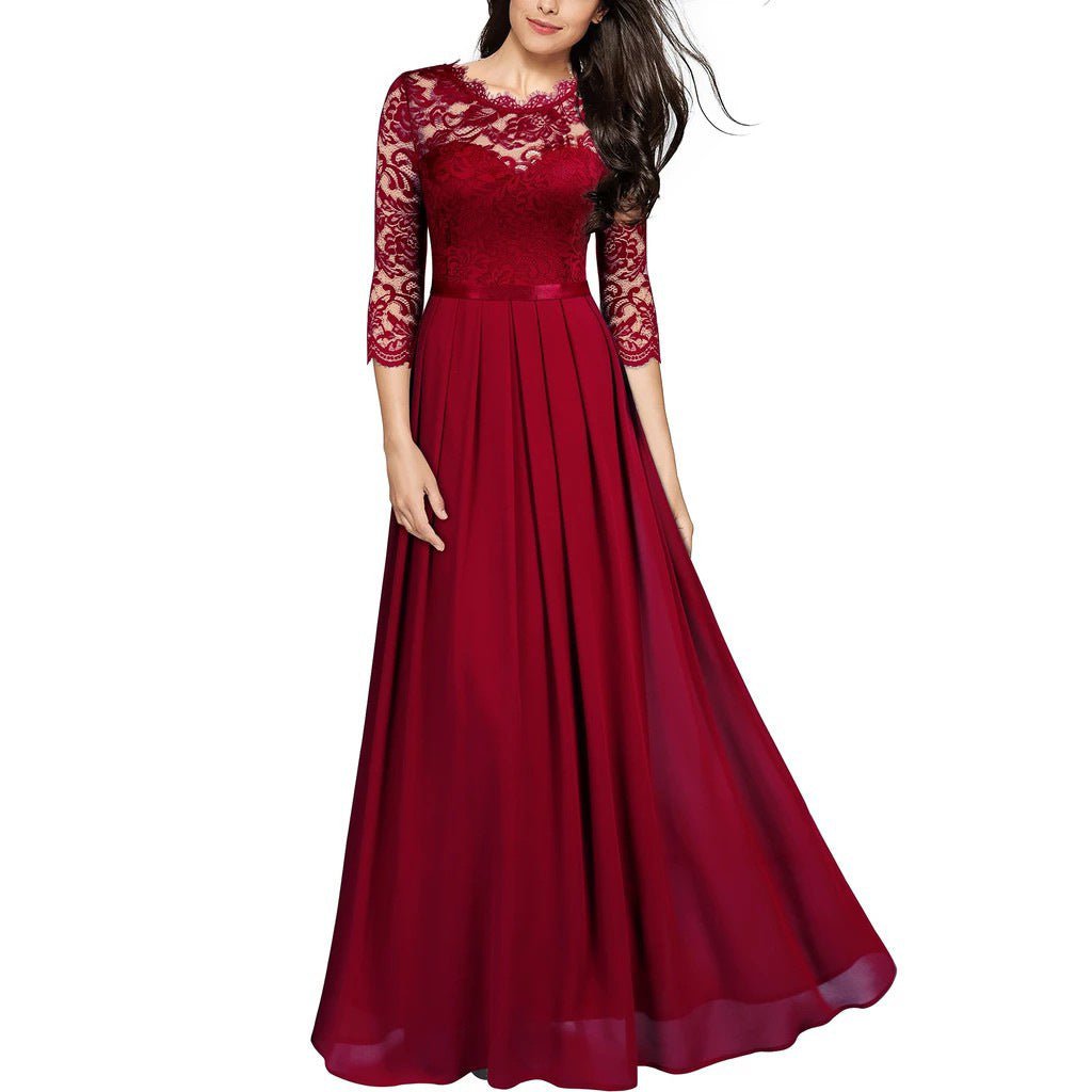 Lace Bodice Chiffon Maxi Dress – Floral Lace Evening Dress
