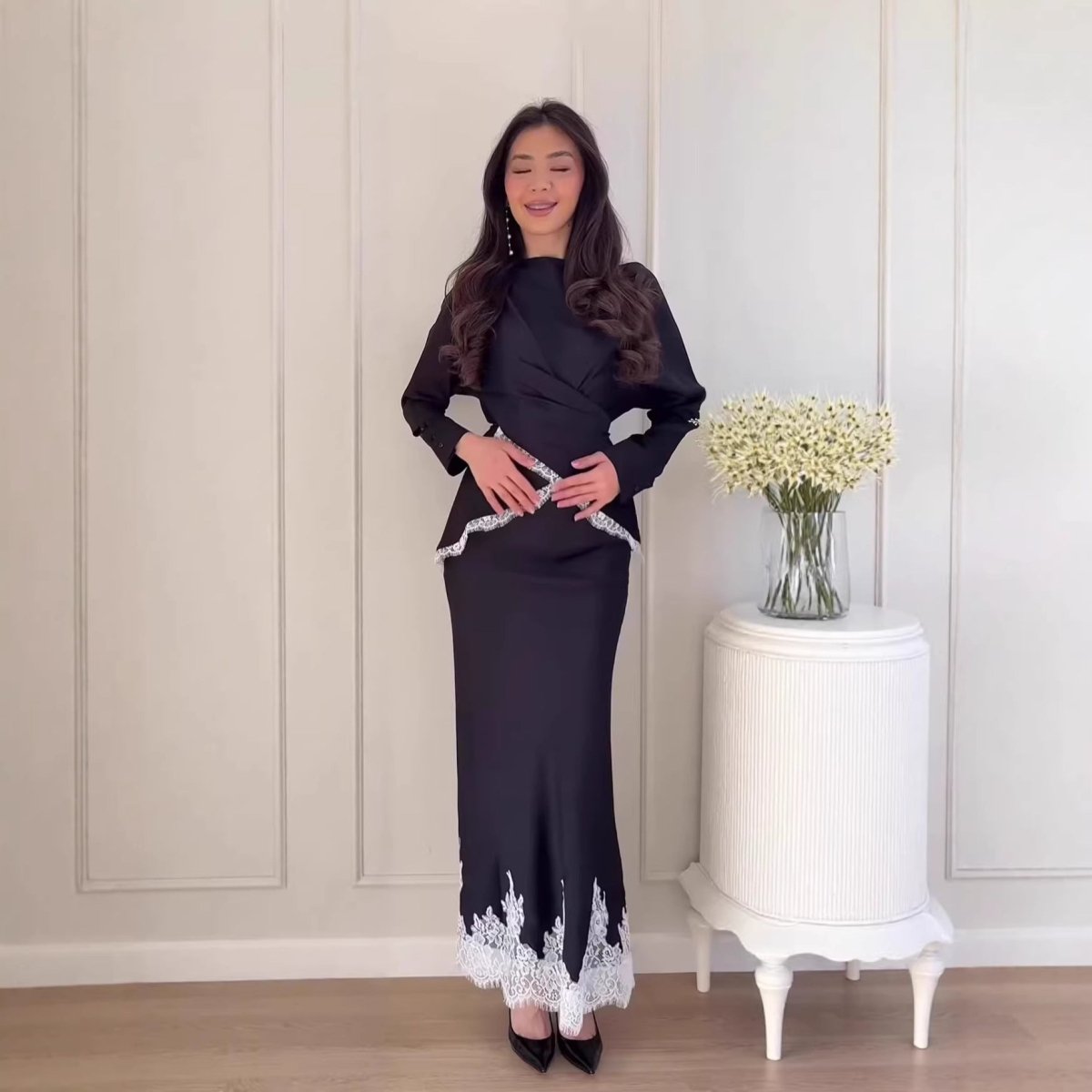 Maxi skirt from two-piece set with flowing elegant silhouette