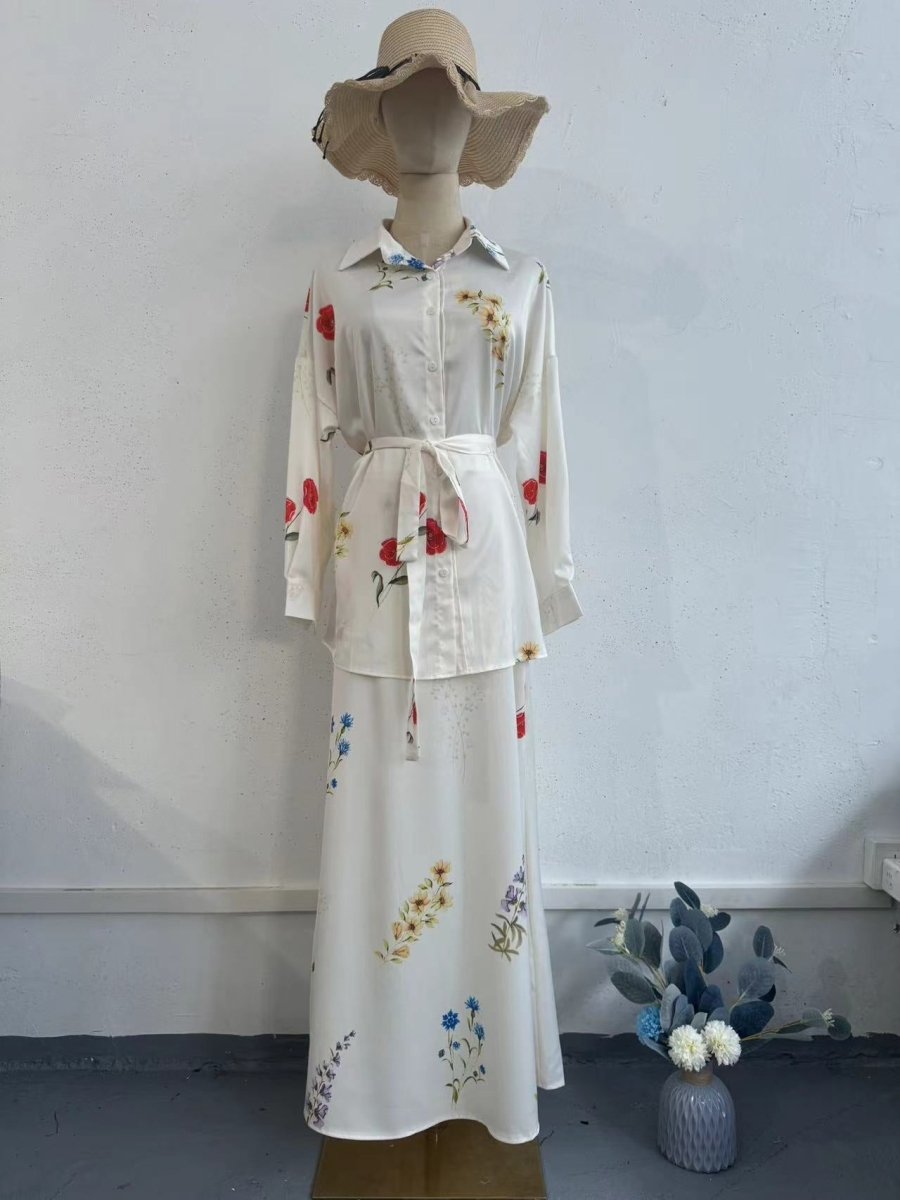 Lace - Up Thin Fashion Flower Print Dress Set.(MS082) - Mariam's Collection