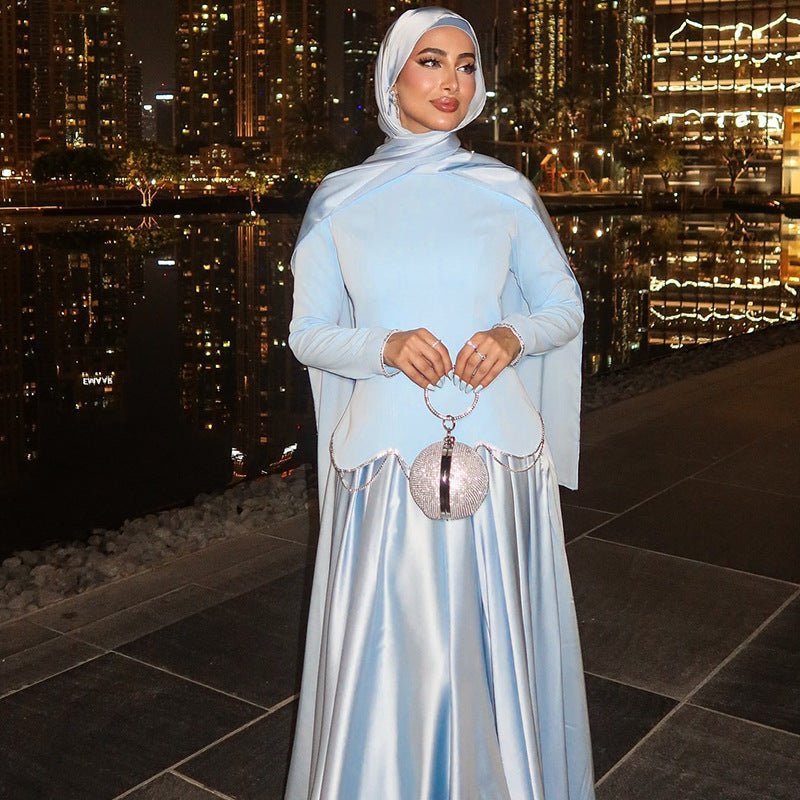 Light Blue Structured Shoulder Dress Set(MS298) - Mariam's Collection