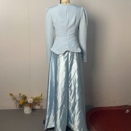 Light Blue Structured Shoulder Dress Set(MS298) - Mariam's Collection