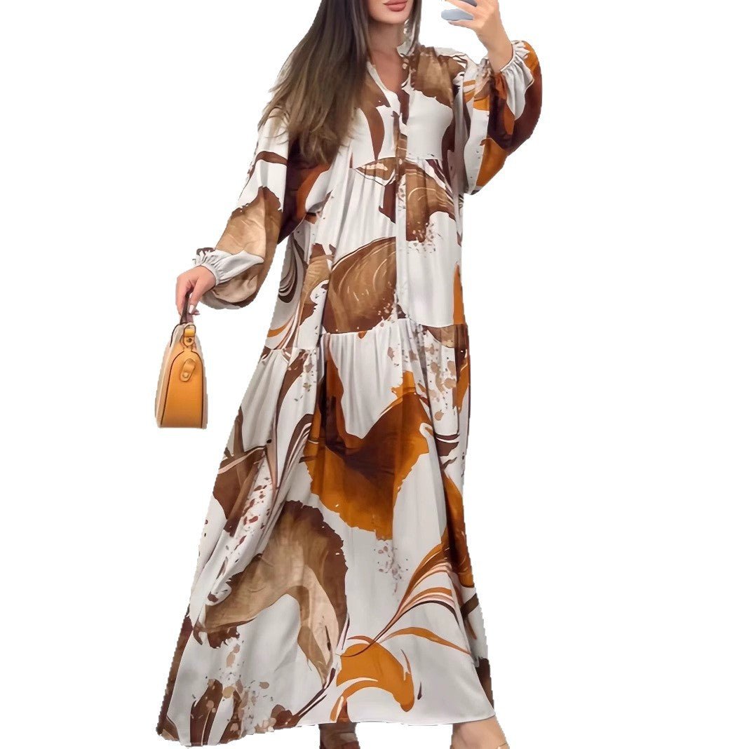 Loose Fit V - Neck Long Sleeve Dress Abaya(MA377) - Mariam's Collection