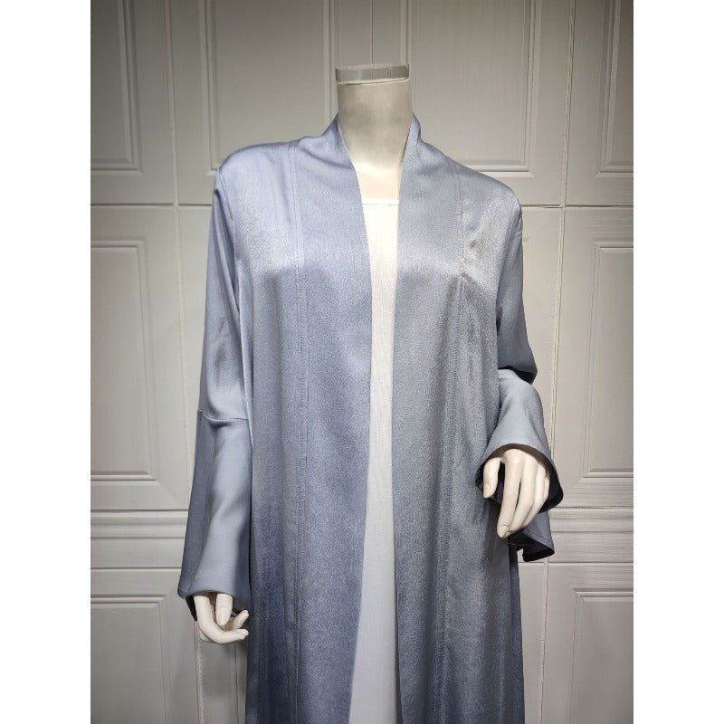 Lotus Leaf Sleeve Solid Soft Satin Open Front Abaya Dress | Lightweight Modest Abaya Cover(MOA220) - Mariam's Collection
