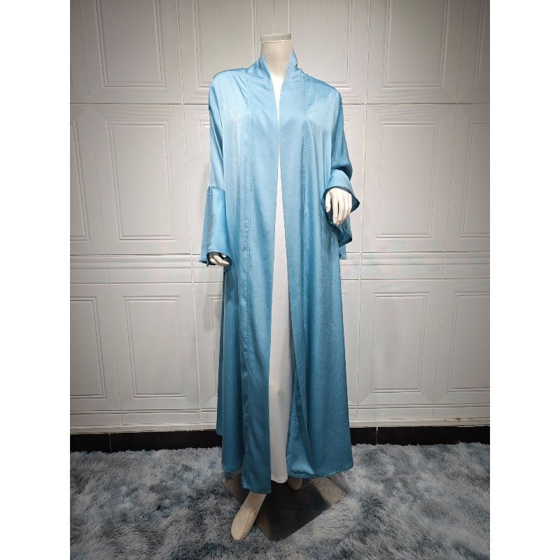 Lotus Leaf Sleeve Solid Soft Satin Open Front Abaya Dress | Lightweight Modest Abaya Cover(MOA220) - Mariam's Collection