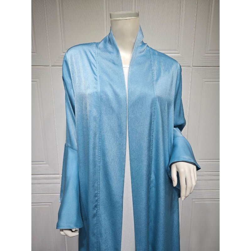 Lotus Leaf Sleeve Solid Soft Satin Open Front Abaya Dress | Lightweight Modest Abaya Cover(MOA220) - Mariam's Collection