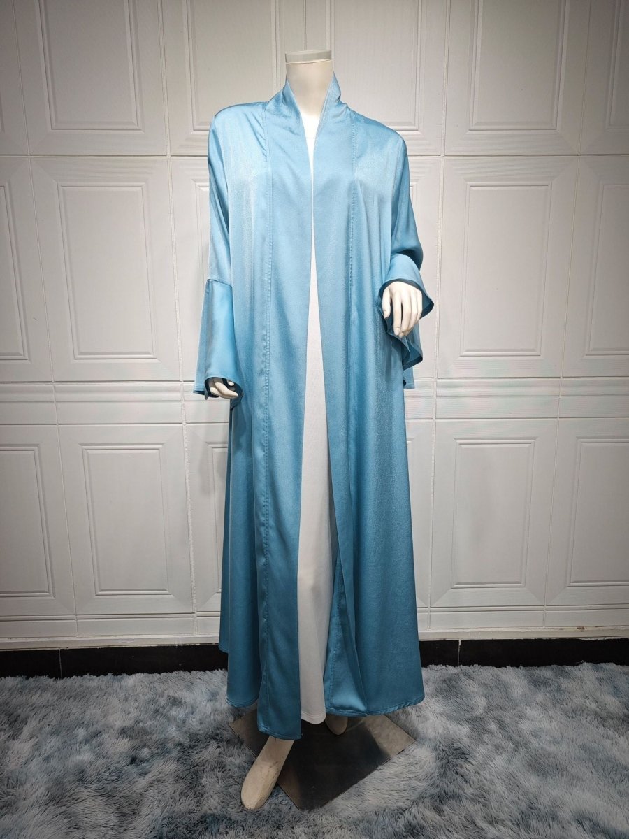 Lotus Leaf Sleeve Solid Soft Satin Open Front Abaya Dress | Lightweight Modest Abaya Cover(MOA220) - Mariam's Collection