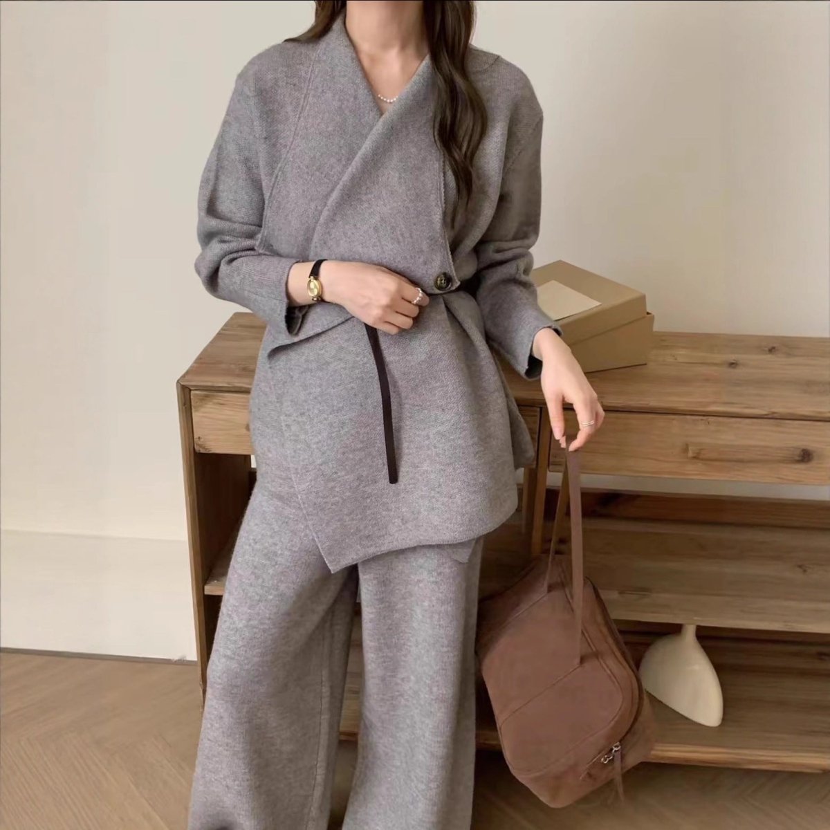 Luxe Knit Blazer & Wide - Leg Pants Set(MS197) - Mariam's Collection