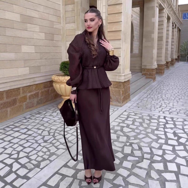 Luxe Satin Wrap Top & Maxi Skirt Set(MS186) - Mariam's Collection