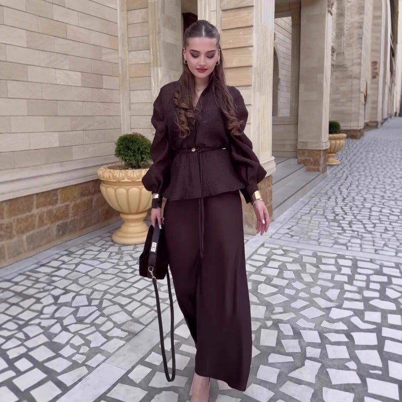 Luxe Satin Wrap Top & Maxi Skirt Set(MS186) - Mariam's Collection