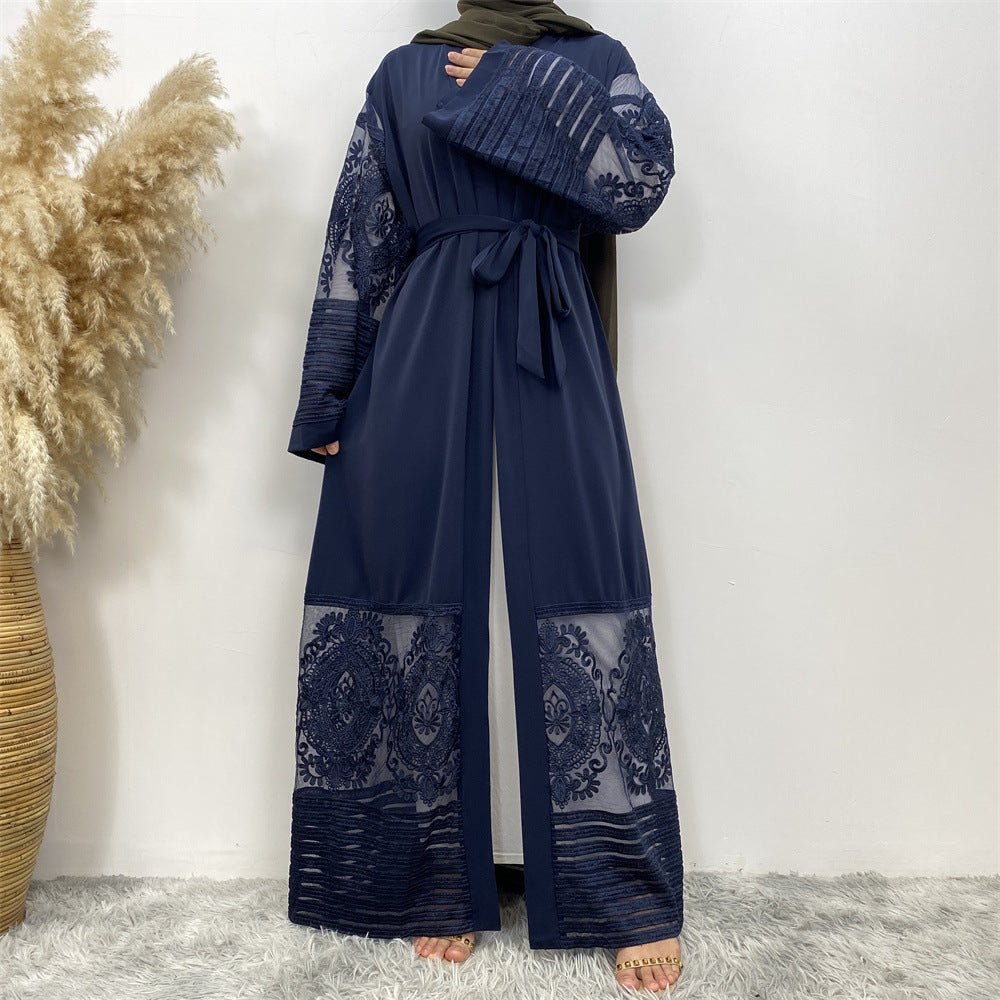 Luxury Embroidered Mesh Cardigan Abaya Dress. (MOA161) - Mariam's Collection