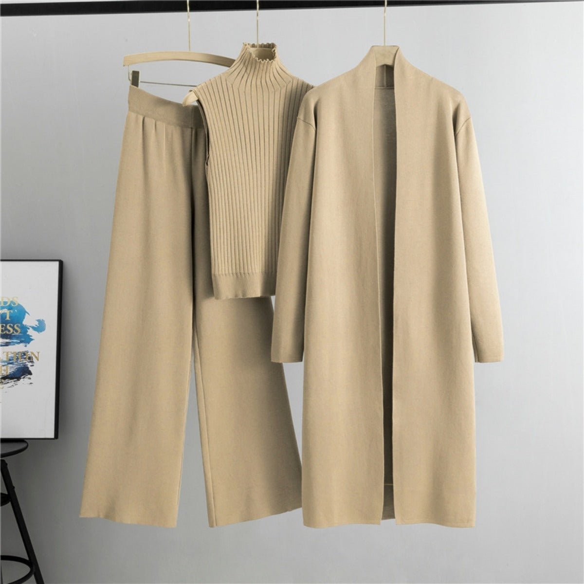 Luxury Knit Oversized Shawl Cardigan Three - Piece Set. (MS090) - Mariam's Collection