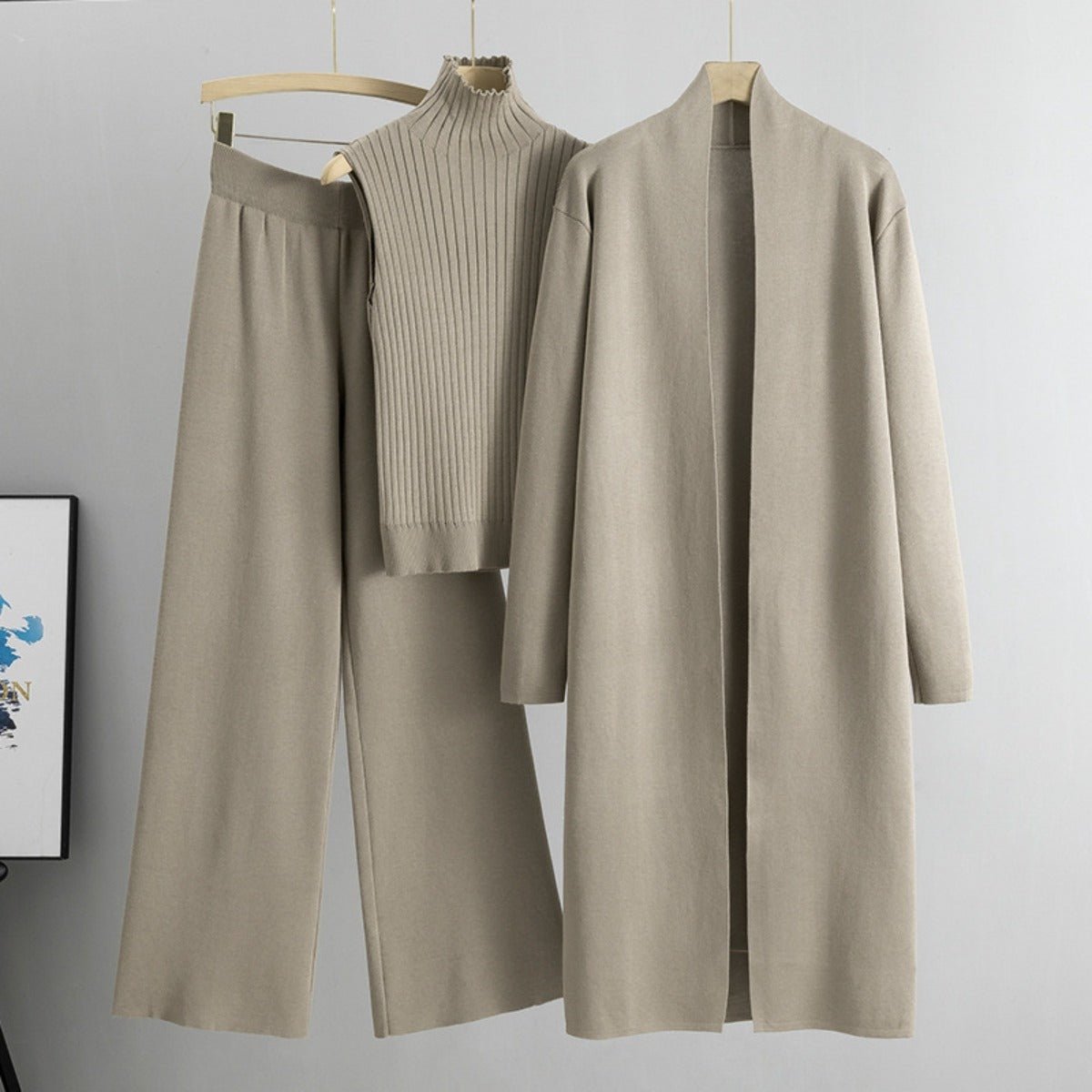 Luxury Knit Oversized Shawl Cardigan Three - Piece Set. (MS090) - Mariam's Collection