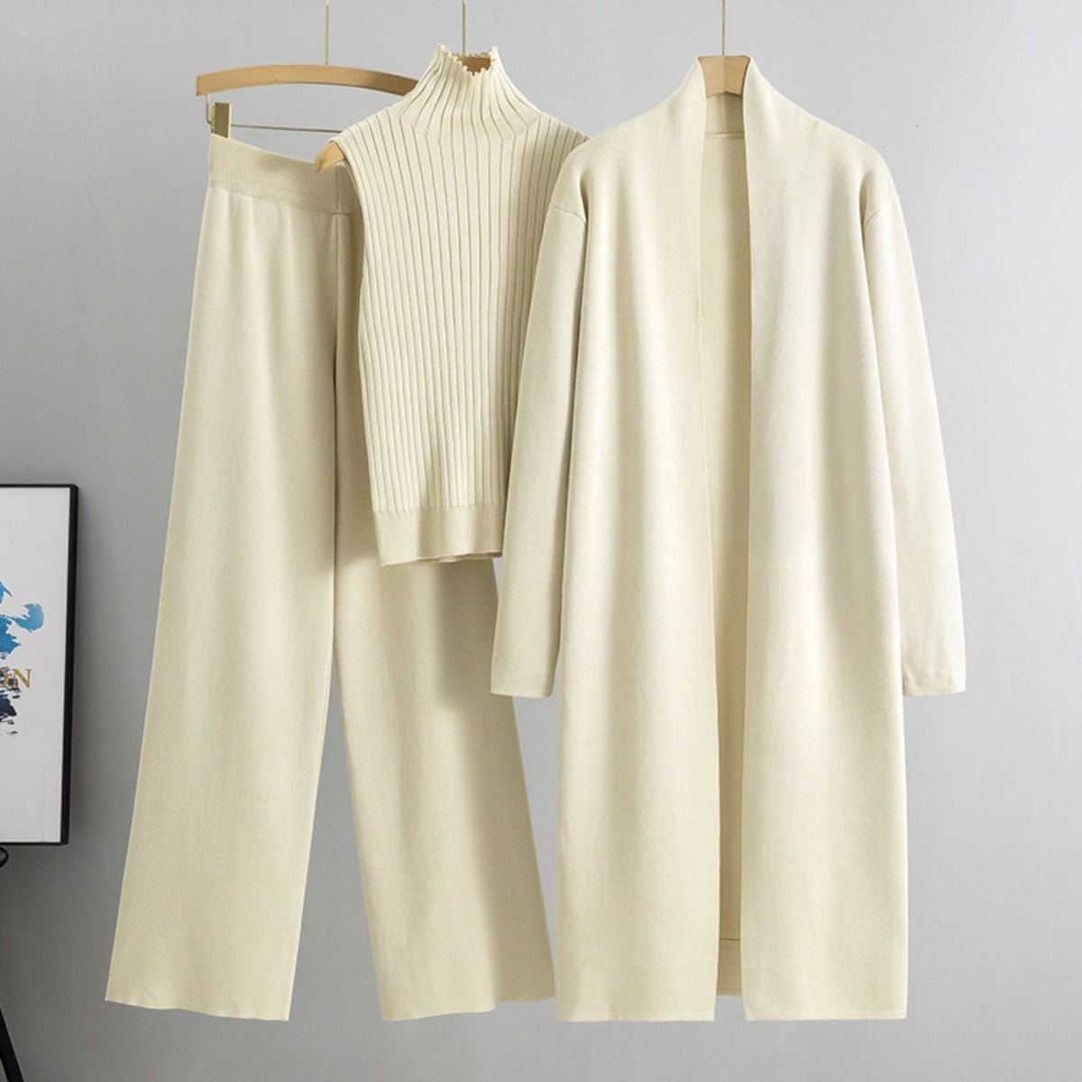 Luxury Knit Oversized Shawl Cardigan Three - Piece Set. (MS090) - Mariam's Collection