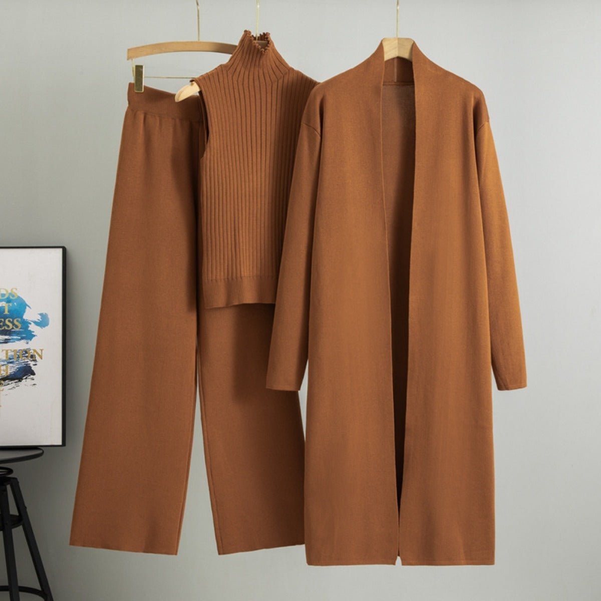 Luxury Knit Oversized Shawl Cardigan Three - Piece Set. (MS090) - Mariam's Collection