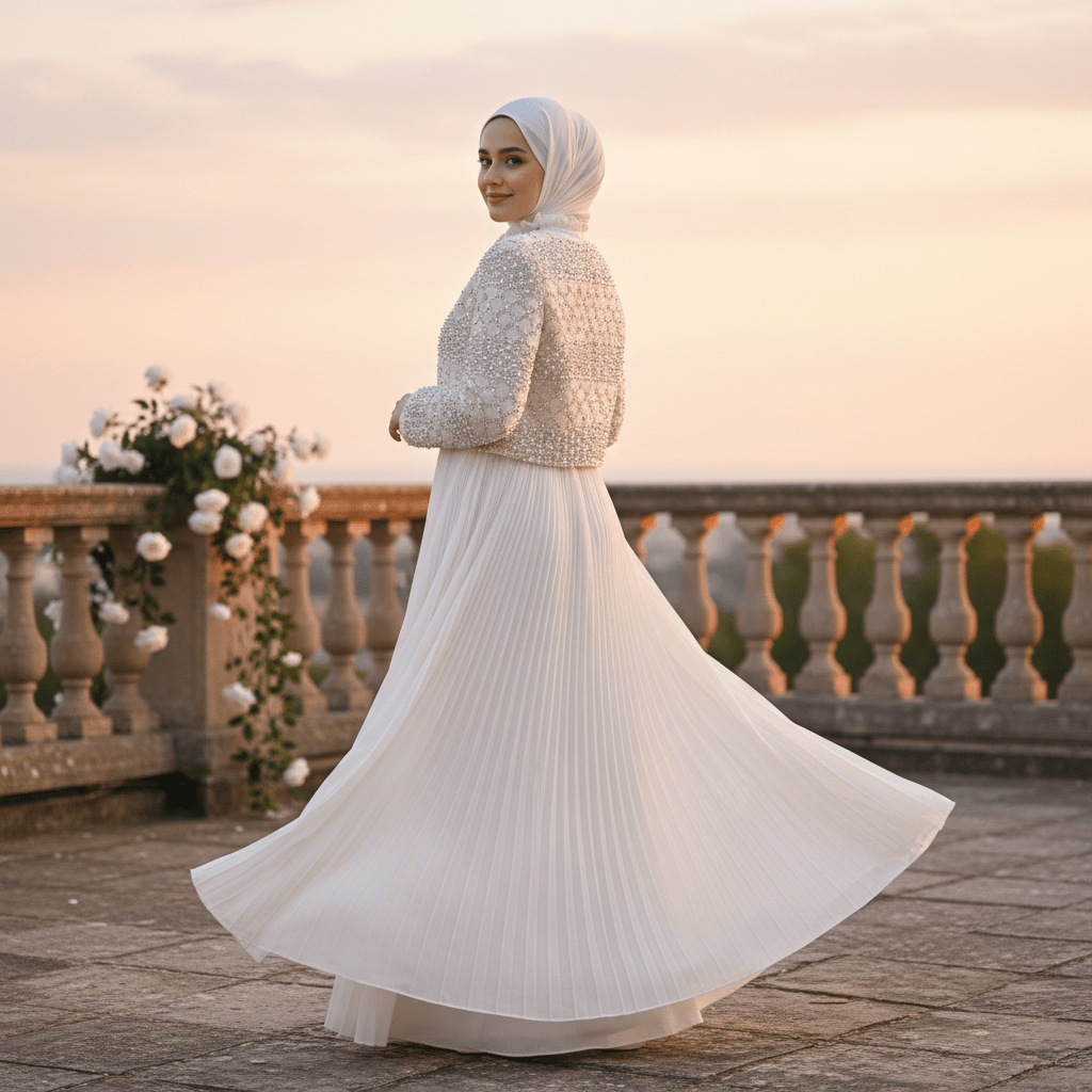Close-up of 3D rose appliqué on luxury abaya jacket