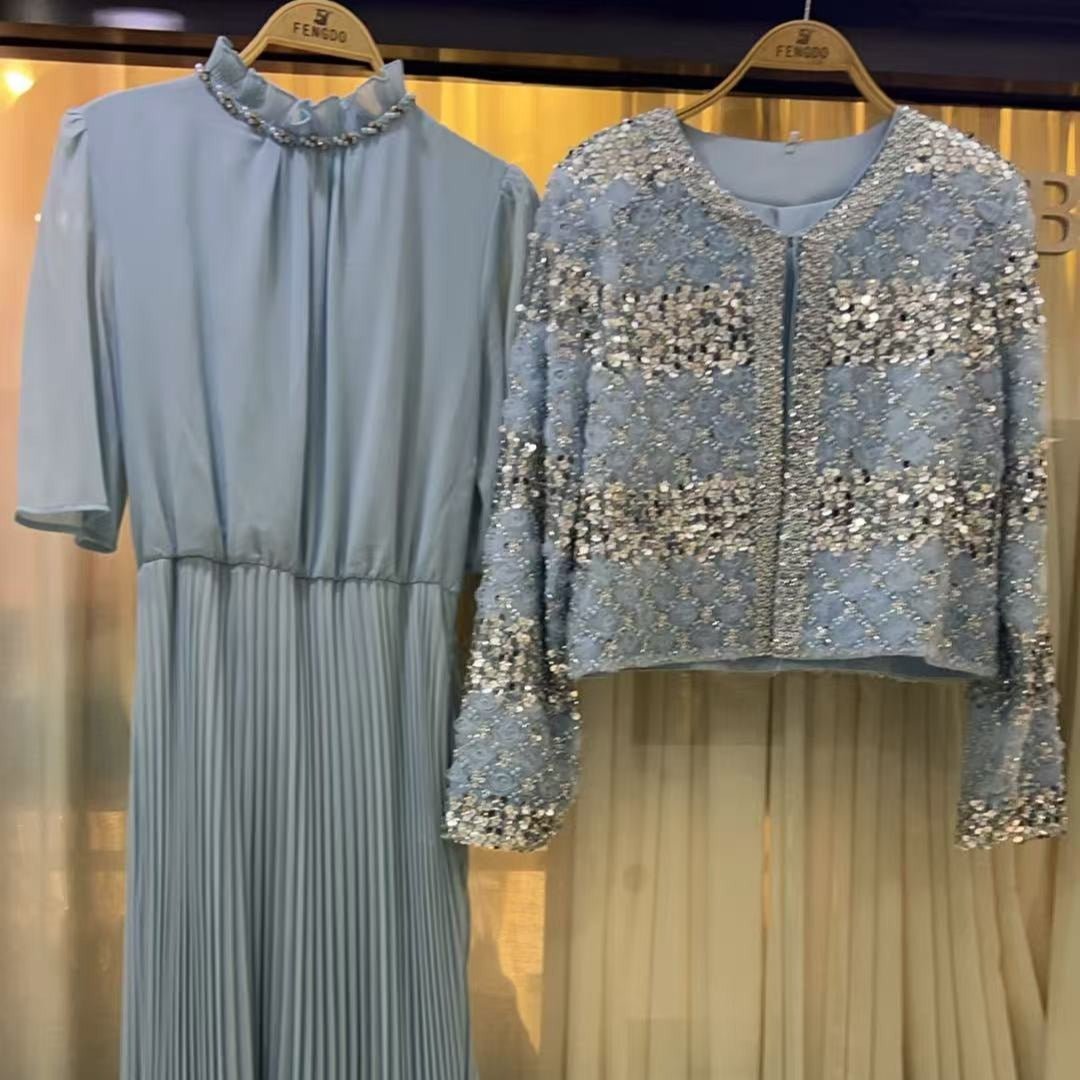 Pleated skirt movement on bridal abaya dress